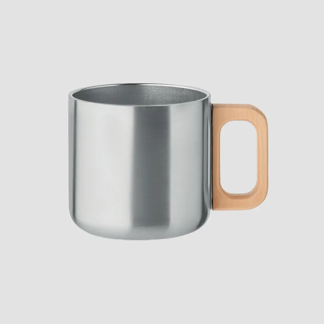 Mug inox recyclé 350 ml poignée bois
