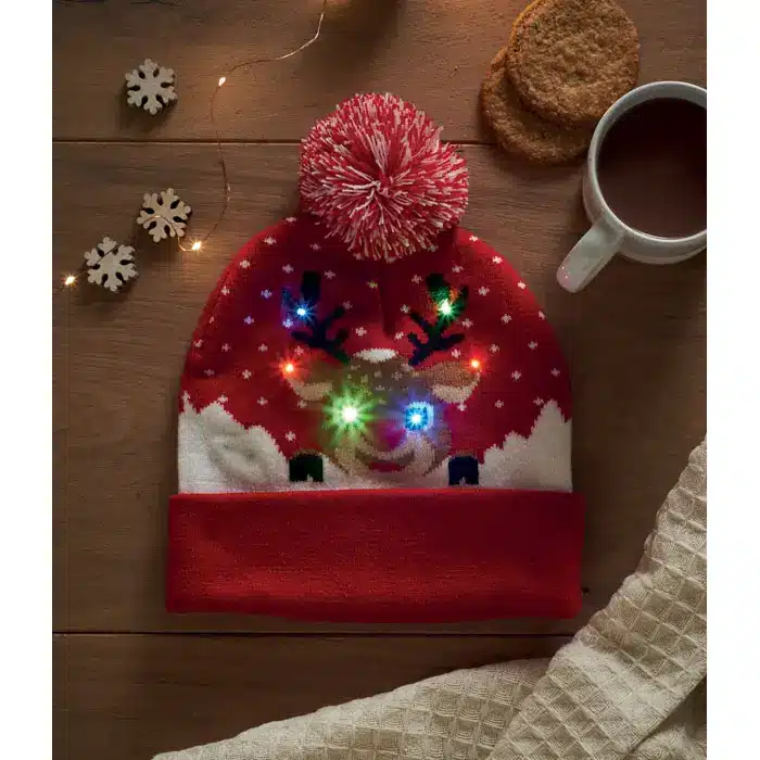 Bonnet de Noël tricoté Renne avec LED