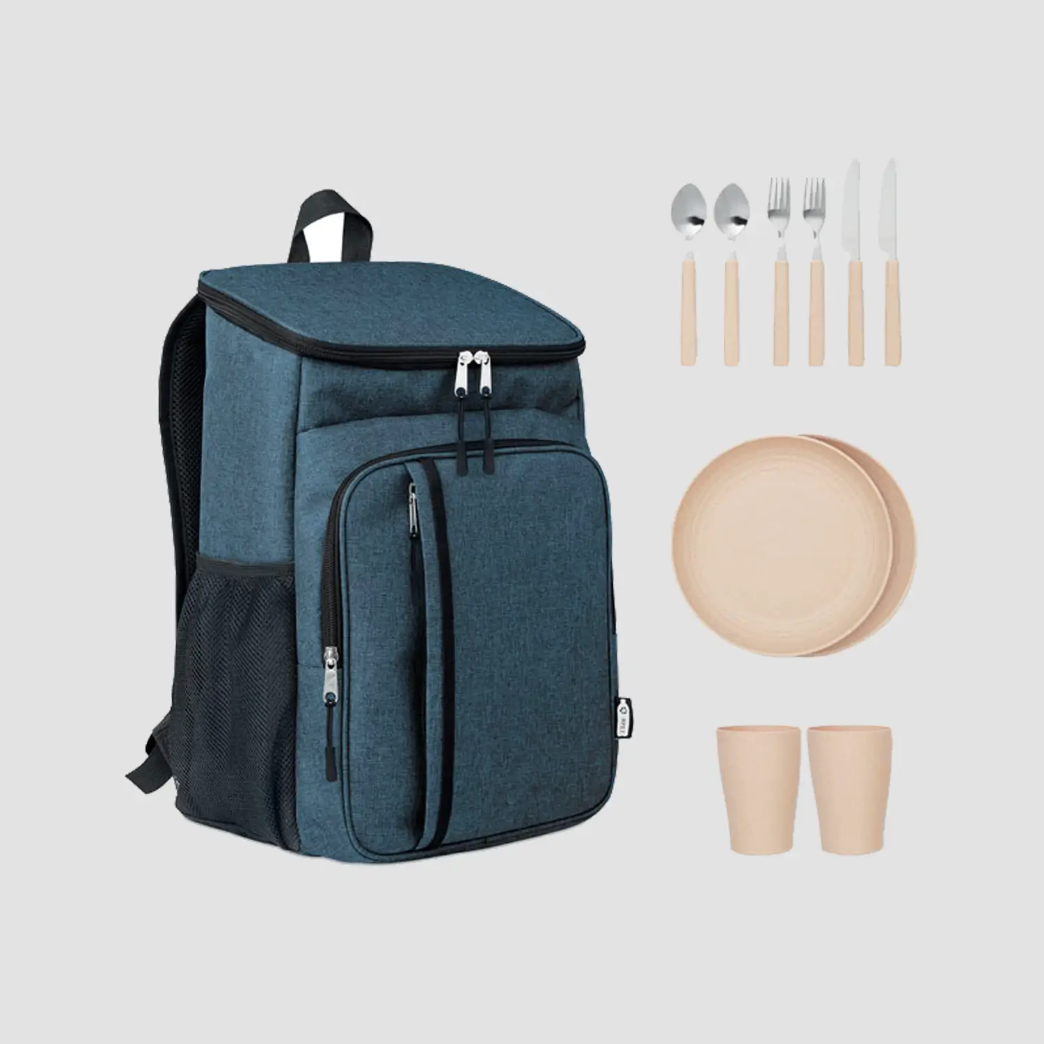 Sac isotherme pique‑nique RPET avec kit 2 personnes – personnalisable