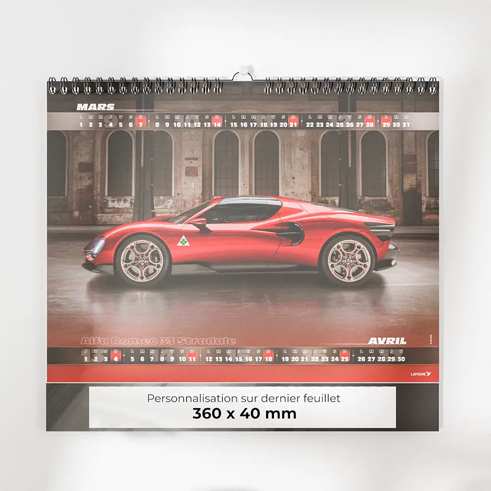 visuel feuillet 3 calendrier photo voitures sur fond gris