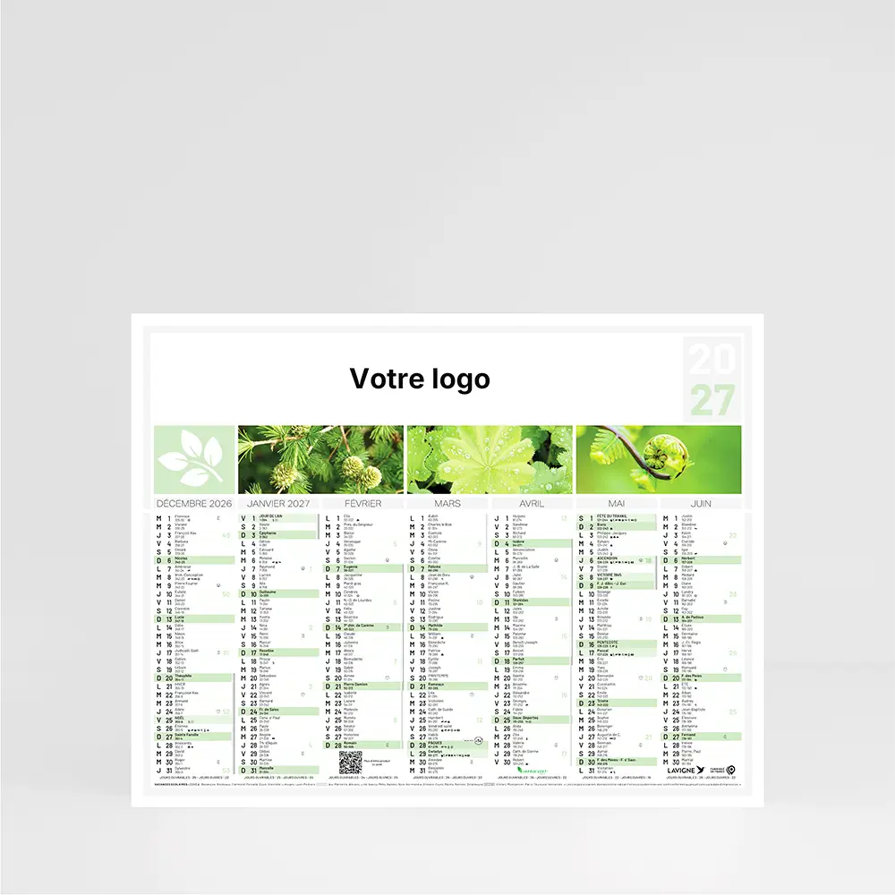 Calendrier cartonné demi-format Nature