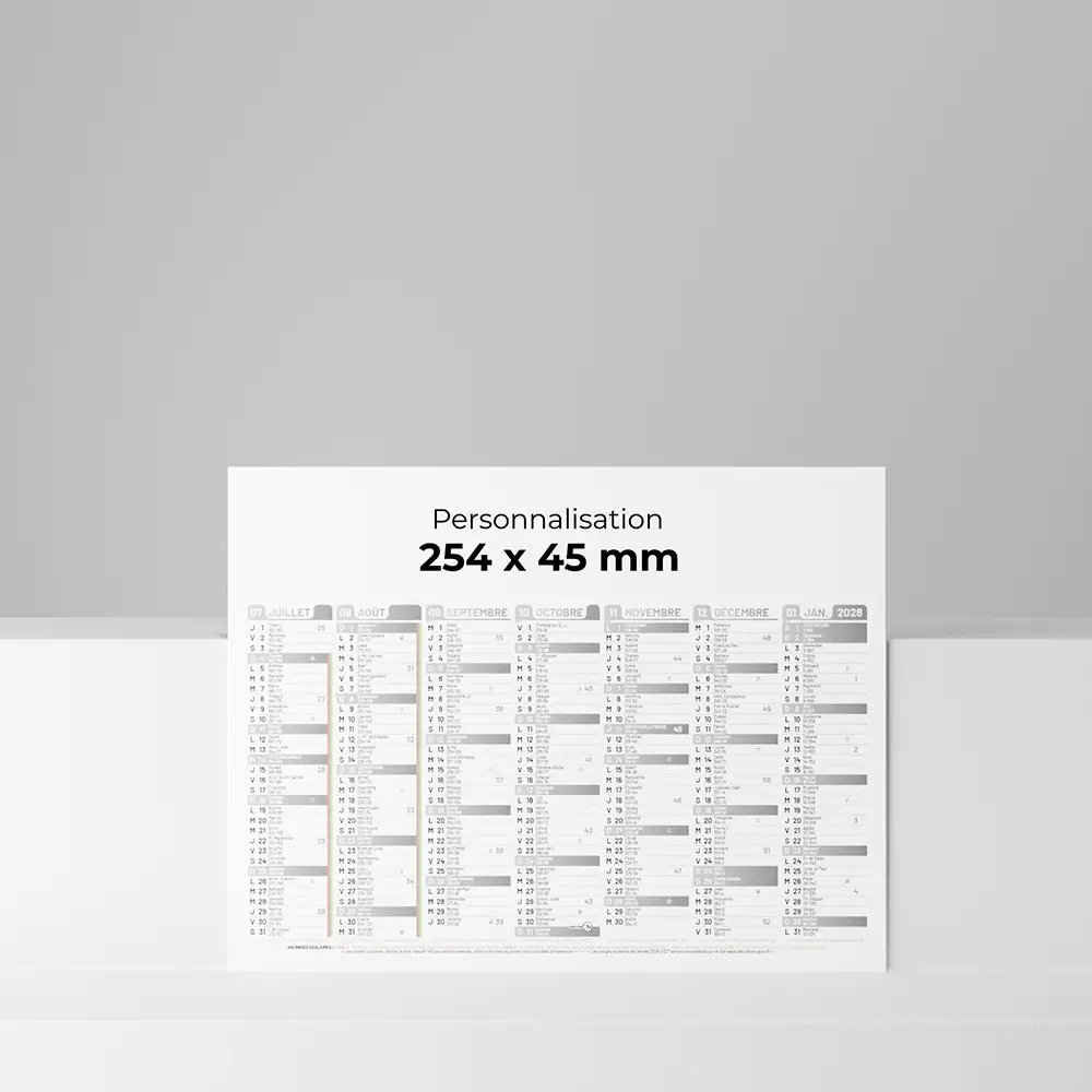 verso mini calendrier cartonne couleur grise sur fond gris