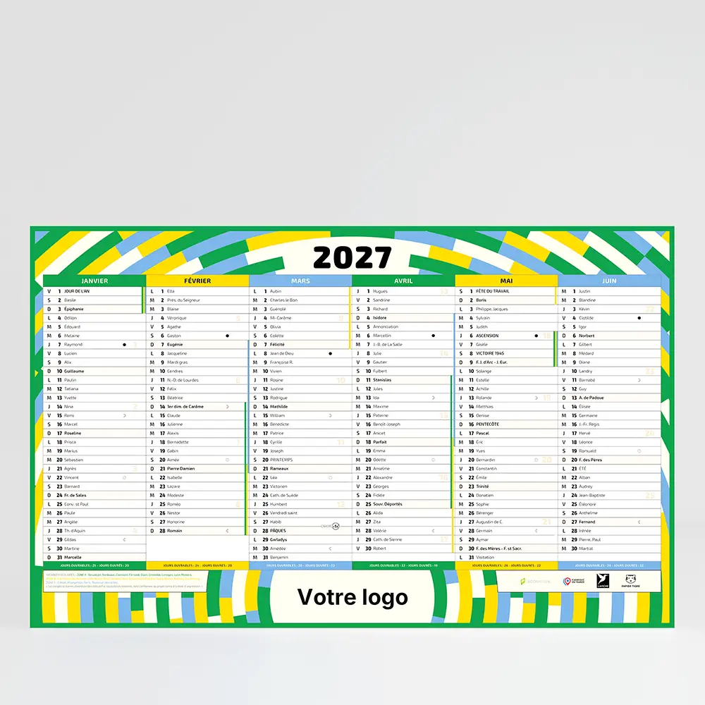 visuel recto calendrier cartonne maxi format papier tigre wrap sur fond gris