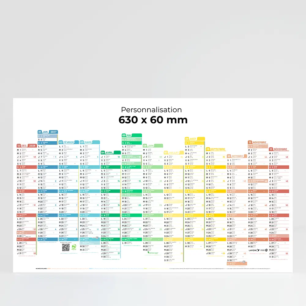 calendrier cartonne maxi format kaleidoscope verso carte france & europe recto grille alternee