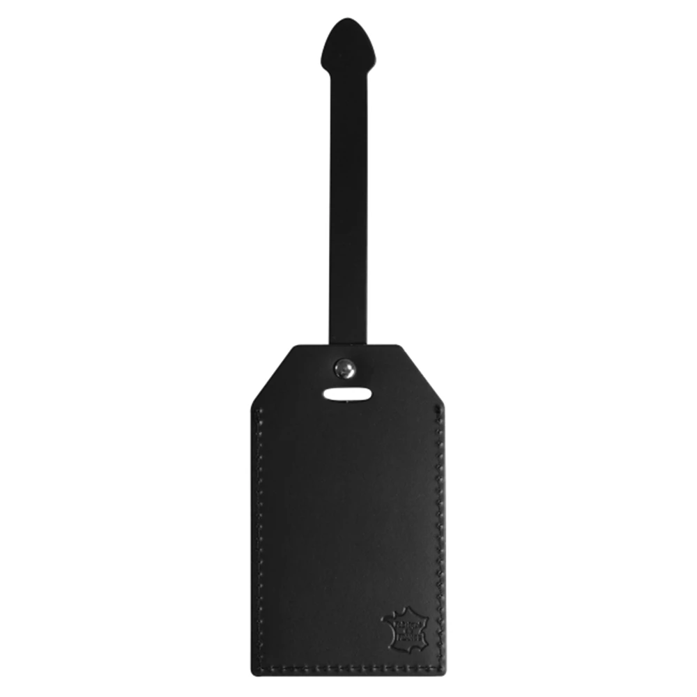 porte etiquette personnalisable en cuir regenere noir sur fond blanc