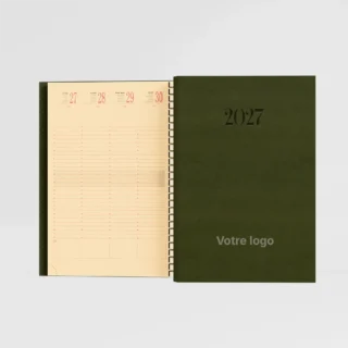 agenda 16×24 cm spirale python vert kaki sur fond gris