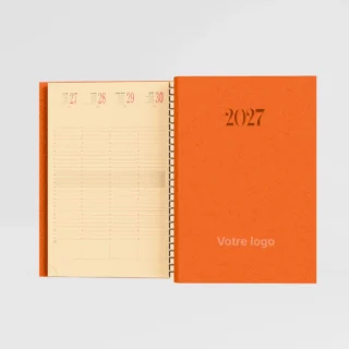 agenda 16×24 cm spirale vivella capucine sur fond gris