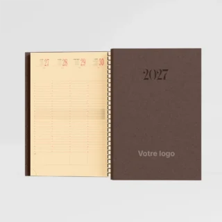 agenda 16×24 cm spirale vivella taupe sur fond gris