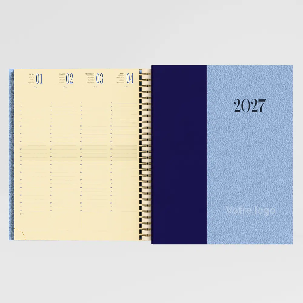 agenda 21x27 cm spiralé denim/winner bleu