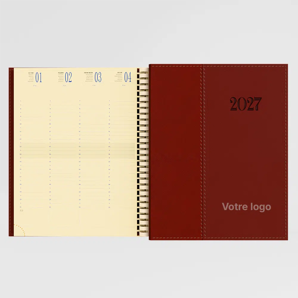 agenda 21x27 cm spiralé nylon/berry terracotta