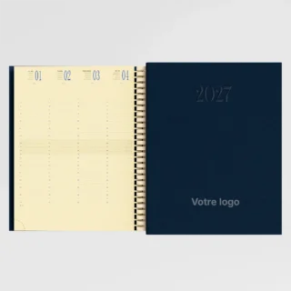 agenda 21x27 cm denim bleu fonce sur fond gris