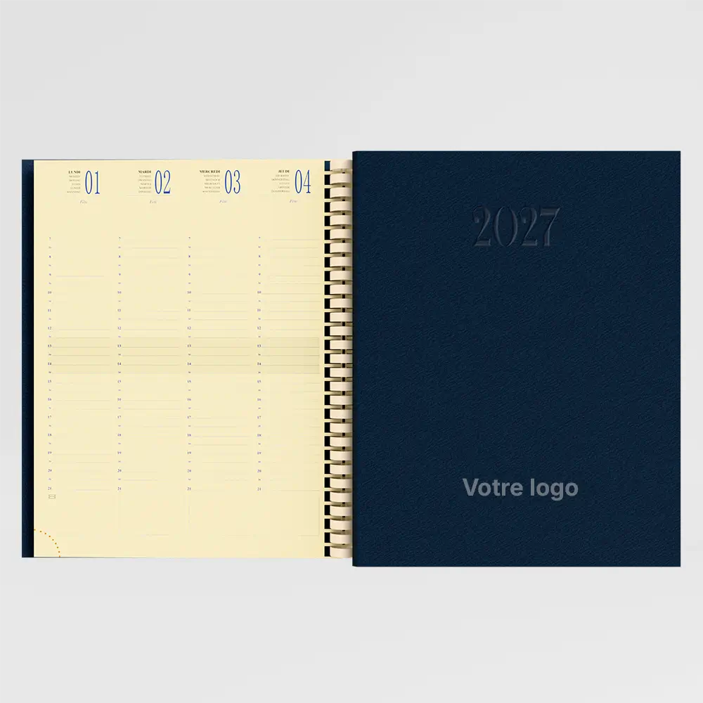 agenda 21x27 cm denim bleu fonce sur fond gris