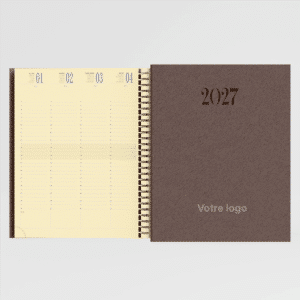 agenda 21x27 cm spirale denim marron clair sur fond gris