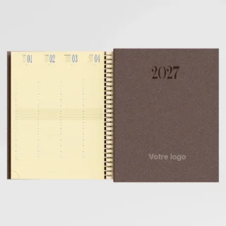 agenda 21x27 cm denim marron clair sur fond gris