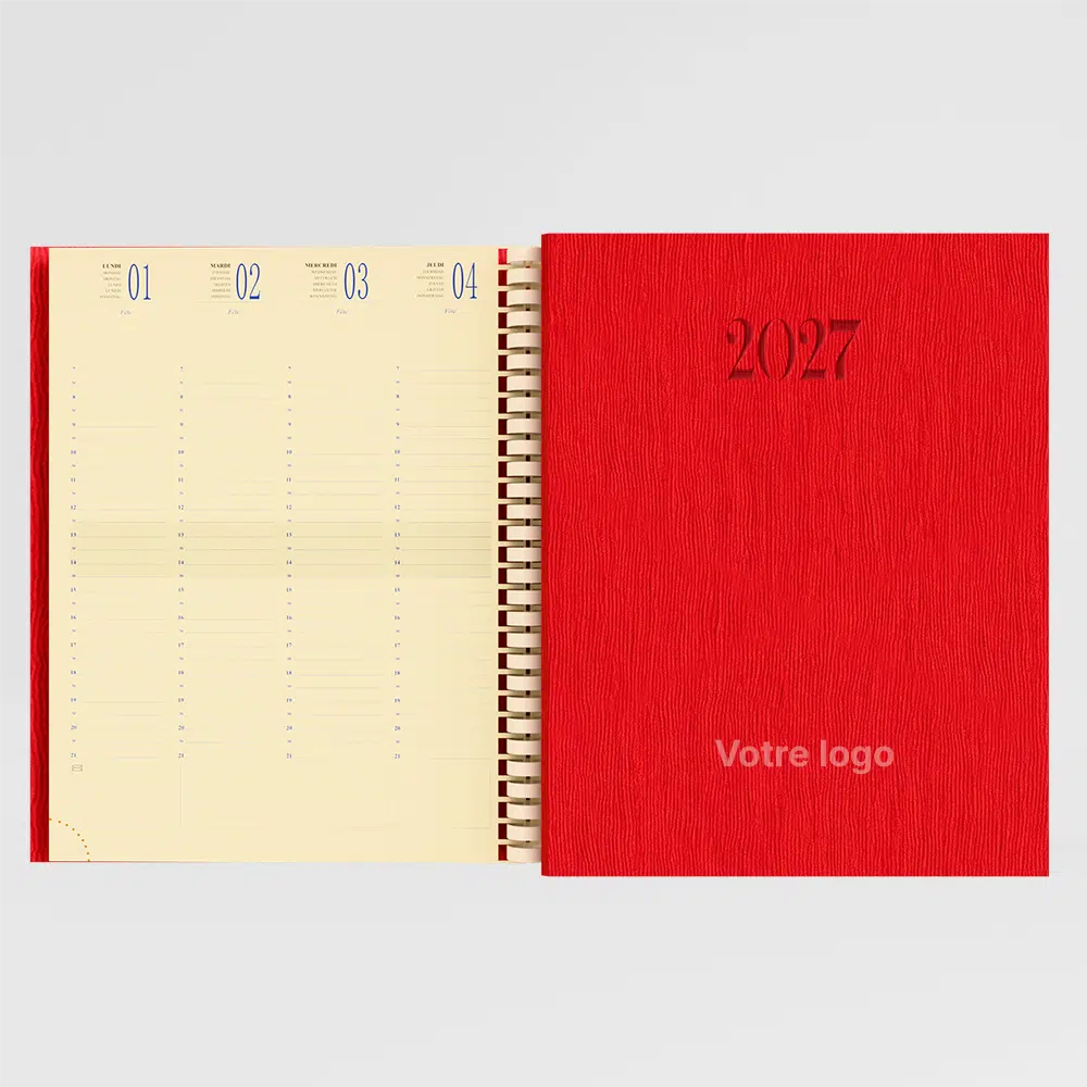 agenda 21x27 cm spirale eclisse rouge sur fond gris