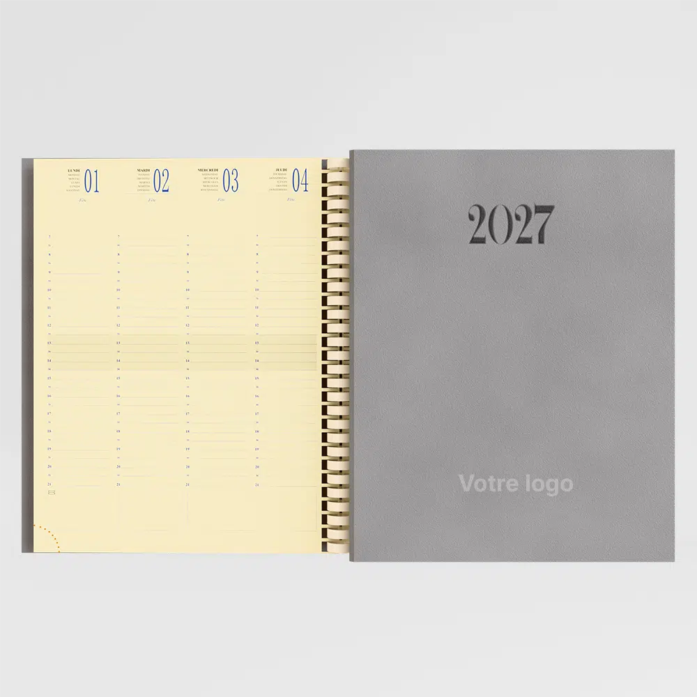 Agenda 21×27 cm spiralé Gobi Argent