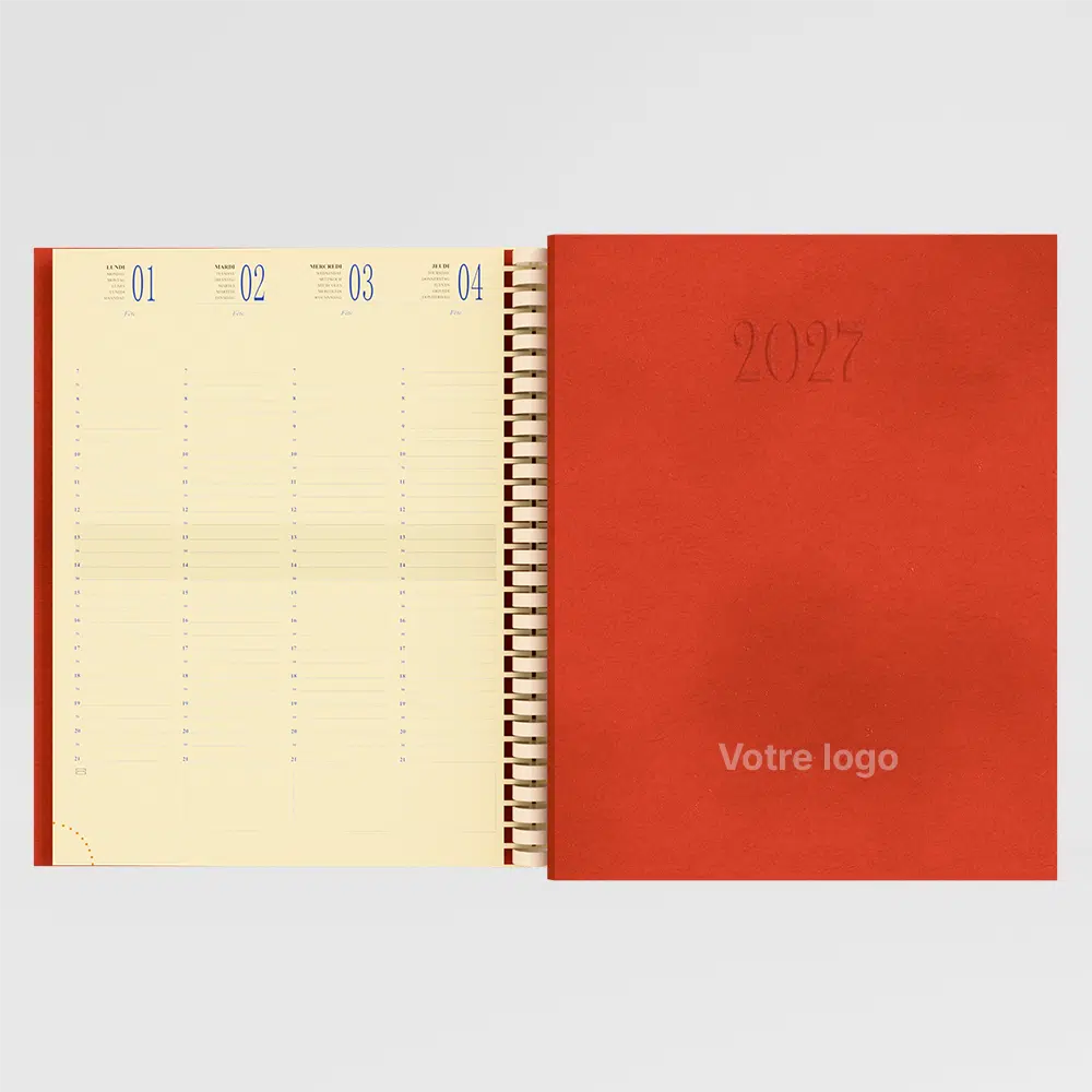 agenda 21x27 cm spiralé lucca corail