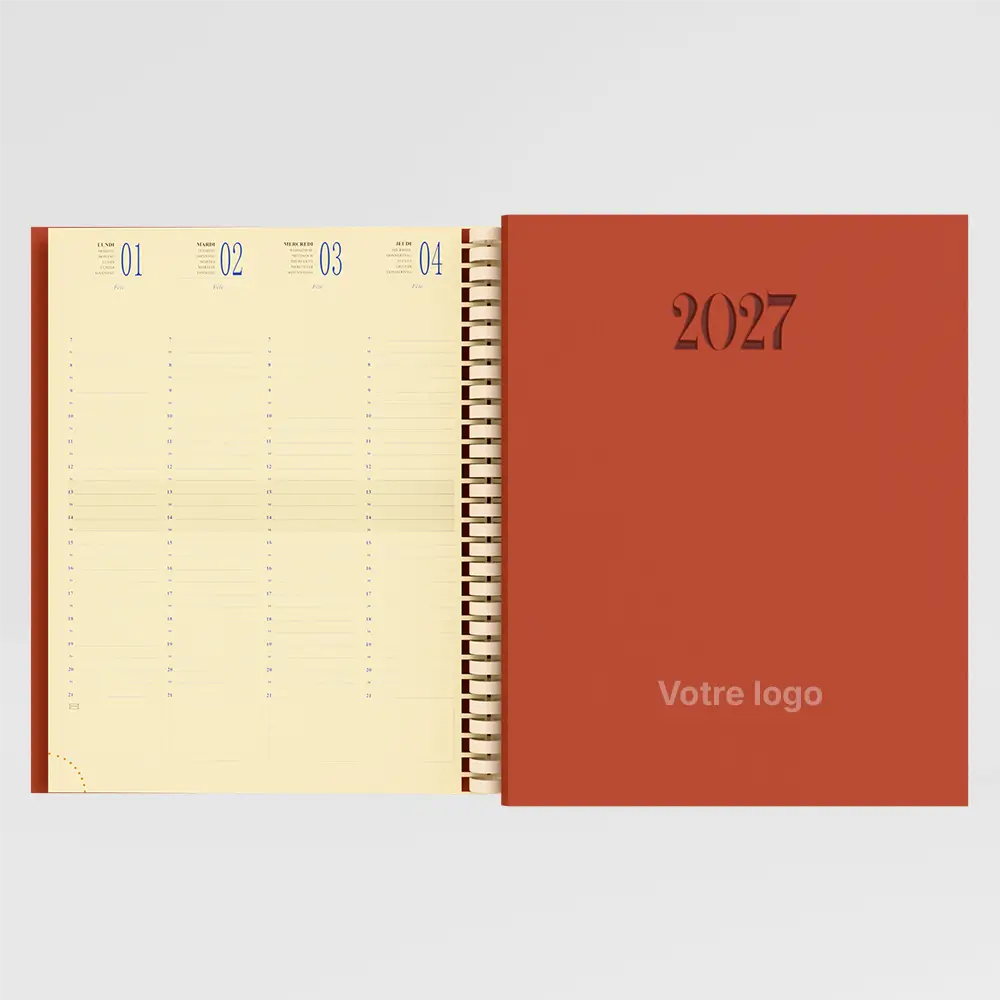 agenda 21x27 cm lucca corail sur fond gris