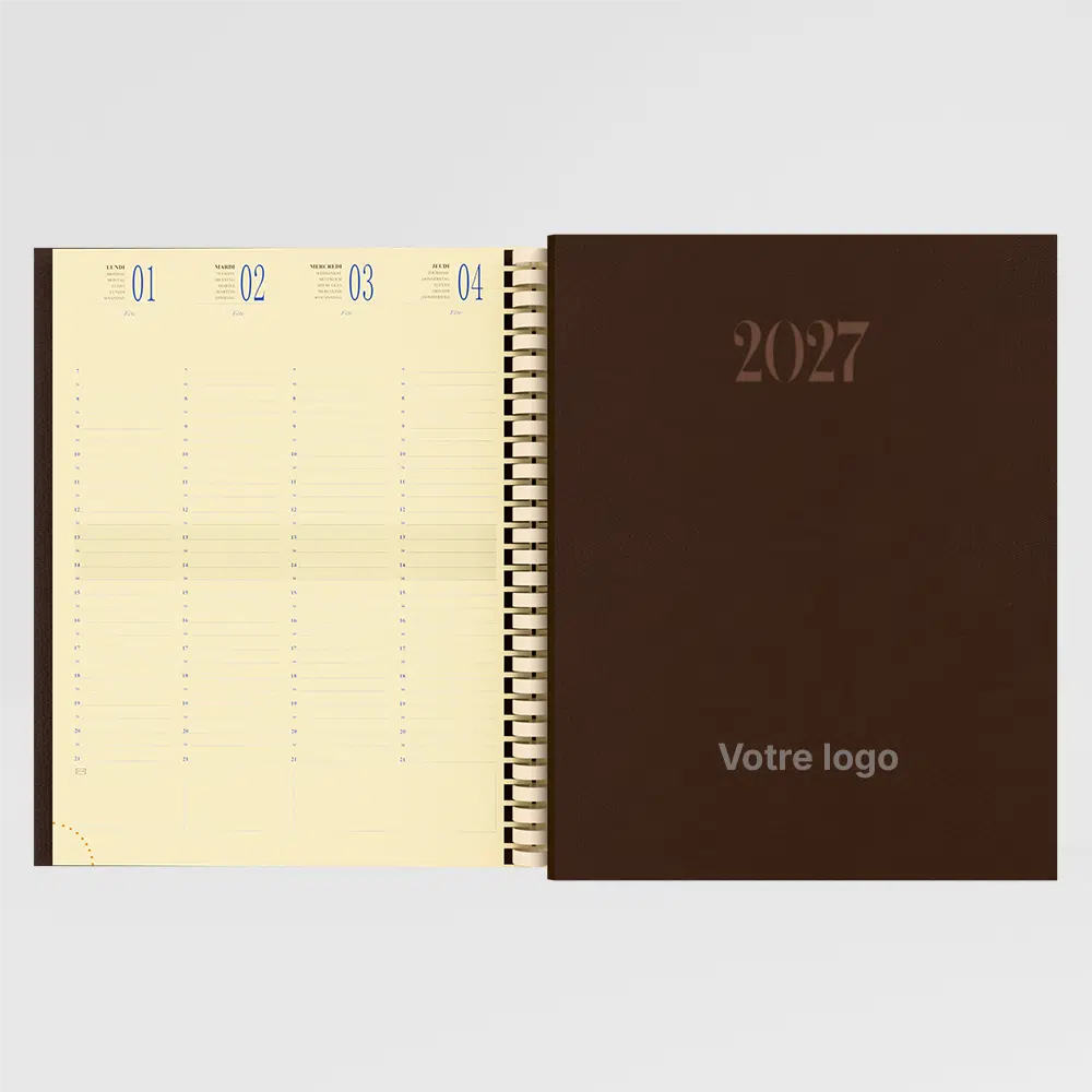agenda 21x27 cm spirale nylon taupe sur fond gris