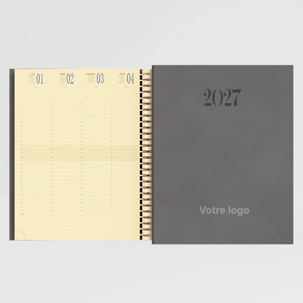 agenda 21x27 cm spirale winner metal sur fond gris