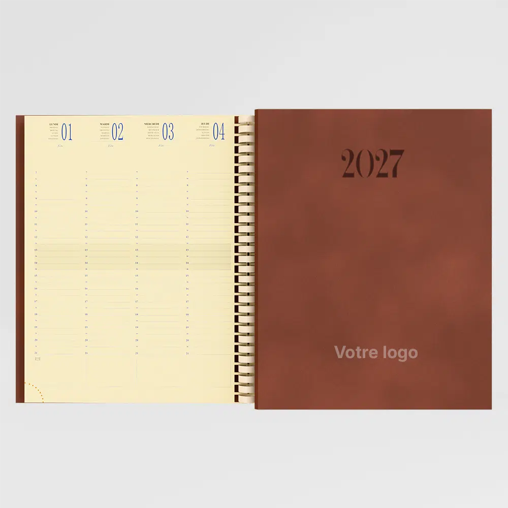 agenda 21x27 cm spirale winner metal rouille sur fond gris