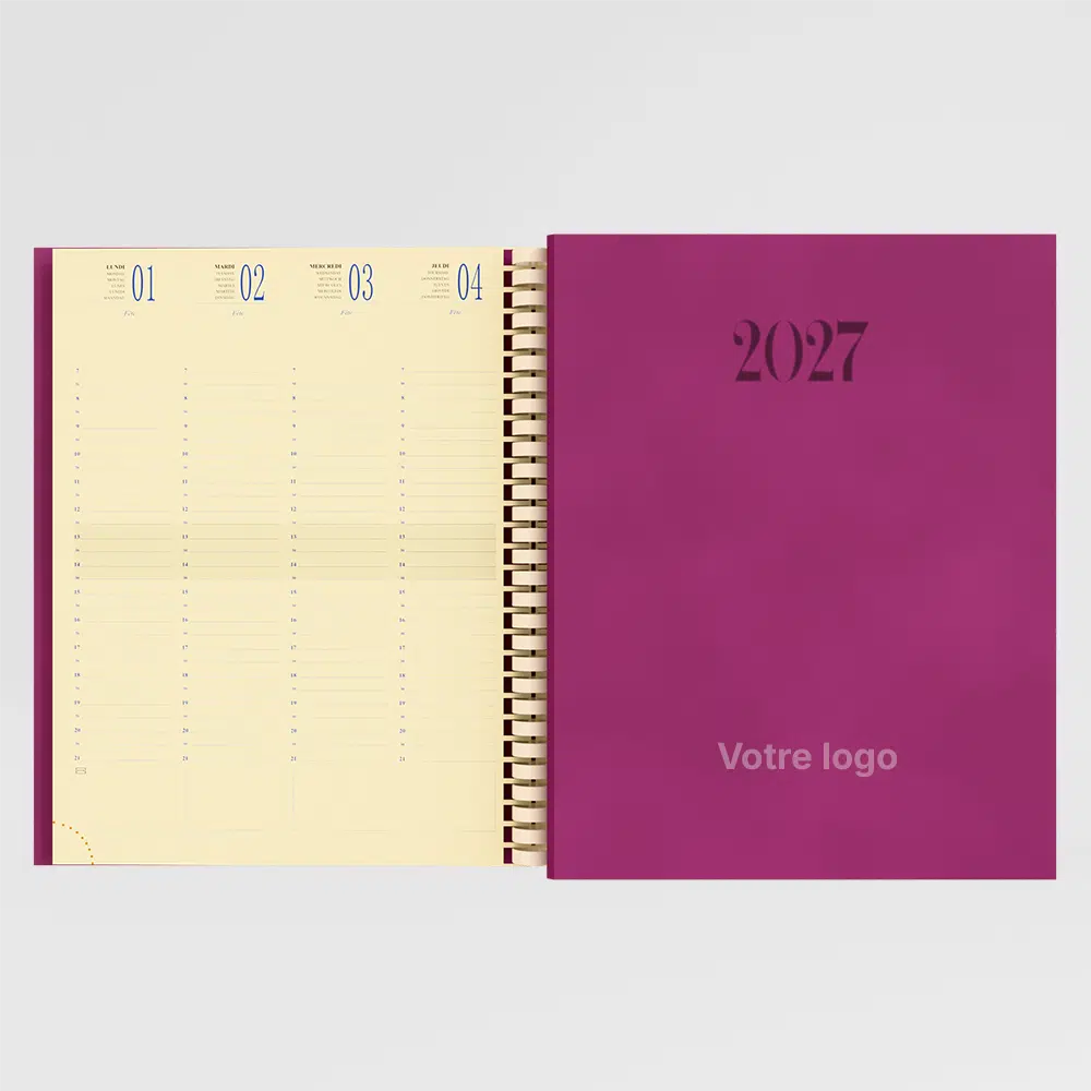 agenda 21x27 cm spirale winner rose sur fond gris