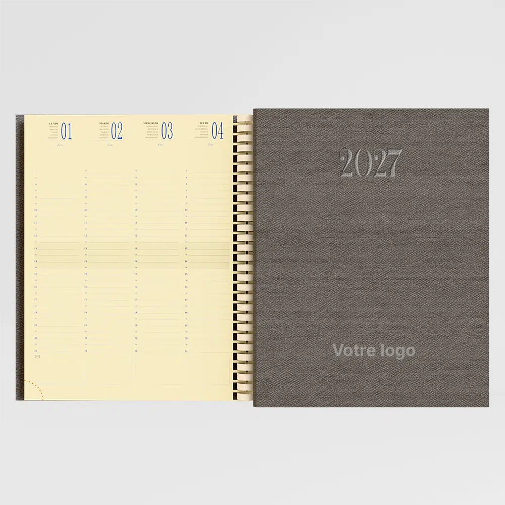 agenda 21x27 cm spirale yuta biolight gris sur fond gris