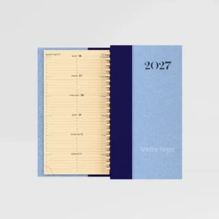 agenda de poche bi matiere denim winner bleu sur fond gris