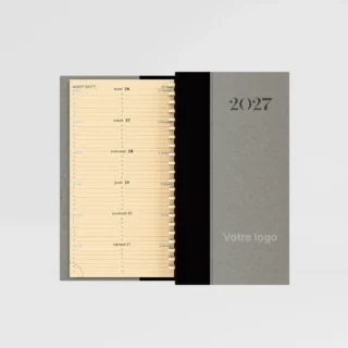 agenda de poche bi matiere vivella gris lucca noir sur fond gris