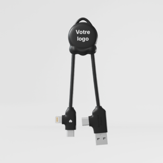 Câble de recharge personnalisé en plastique recyclé sur fond gris