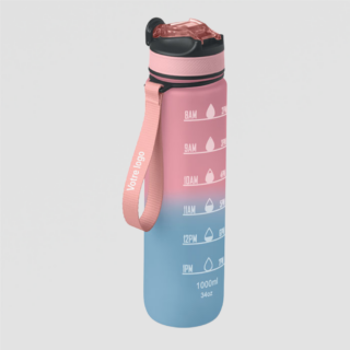 Gourde de sport RPET 1L avec paille intégrée sur fond gris