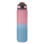 Gourde de sport RPET 1L avec paille intégrée rose bleu sur fond blanc